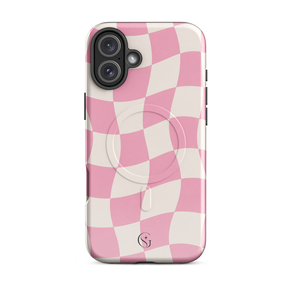 Groovy Pink Checkers case for apple iphone 16 plus