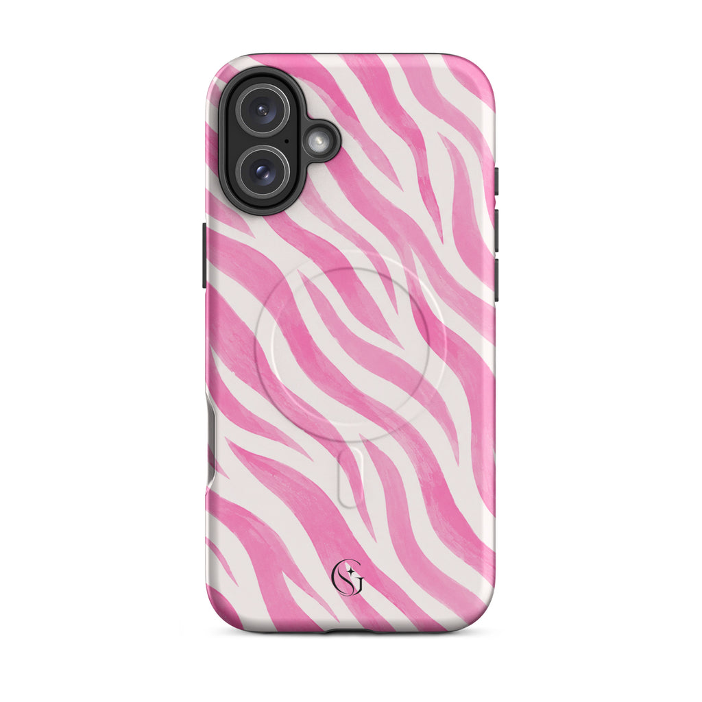 Pink Zebra Magsafe phone case for iPhone 16 Plus